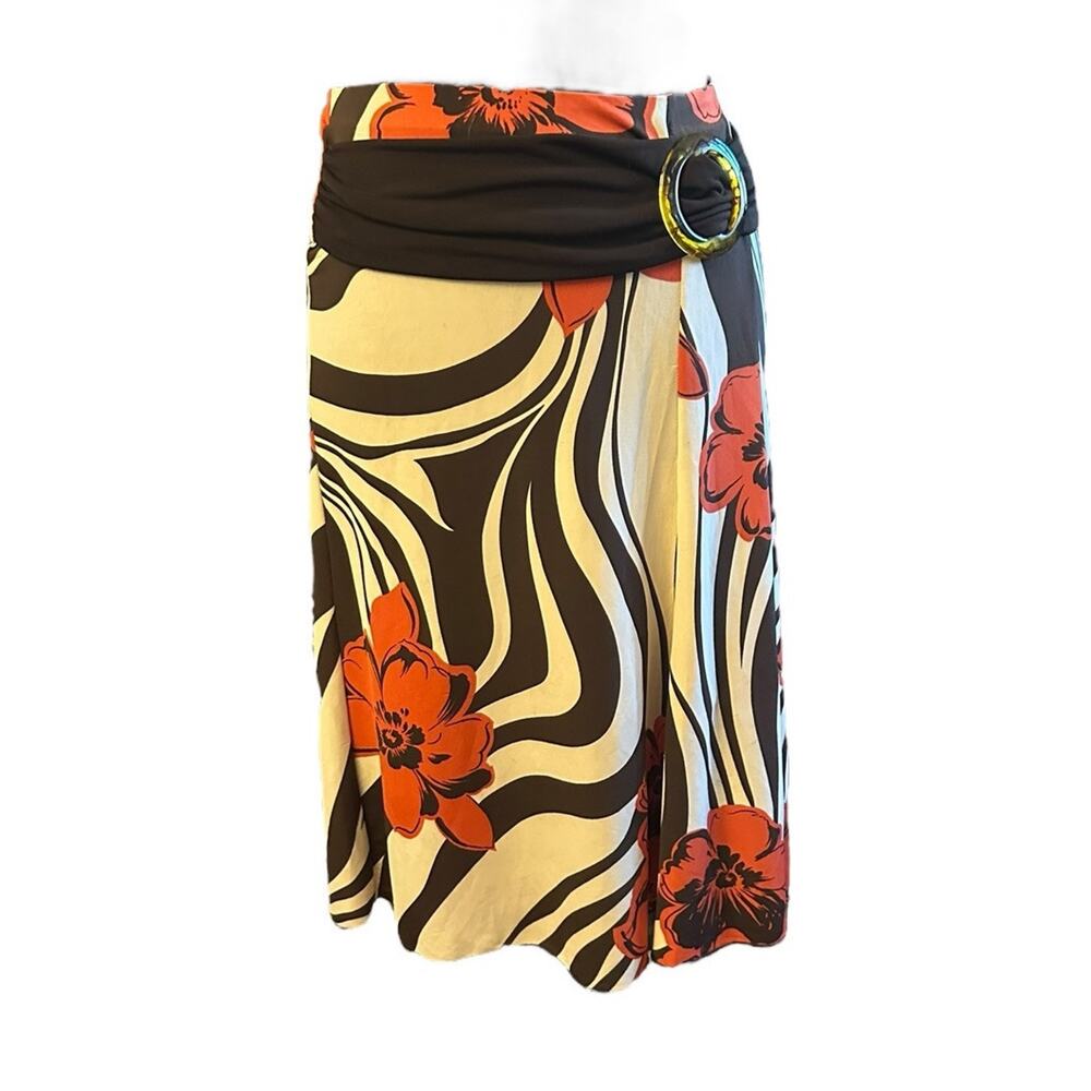 Tropical Floral Print Ladies Skirt Sz Small Lucite Round Tortoise Buckle Decor- - Picture 12 of 12